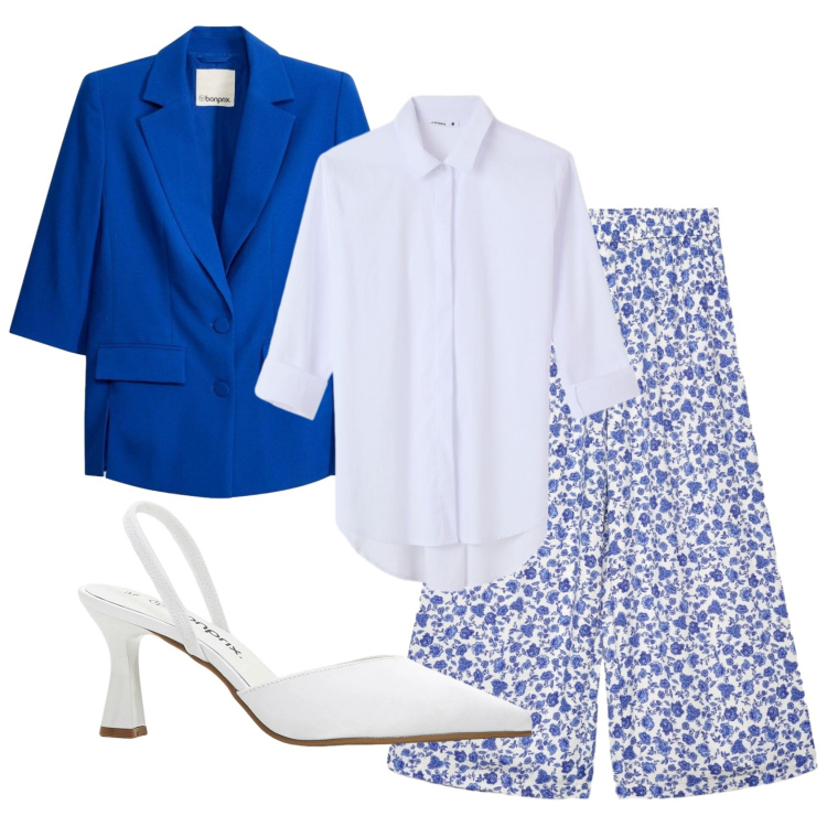 Outfit donna - Total look #2401928. Stile Bon Ton per Ufficio. Abbinamento con décolleté, blazer, pantaloni a palazzo, camicie.