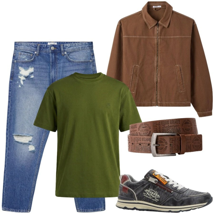 Outfit uomo - Total look #2401932. Stile Urban per Tutti i giorni. Abbinamento con cinture, sneakers, jeans strappati, cappotti, t-shirt.