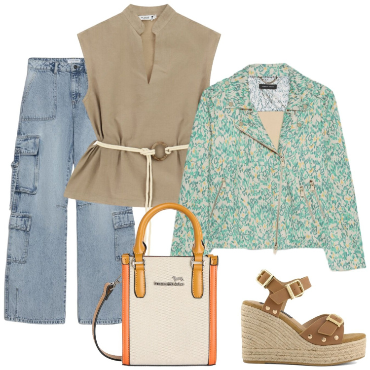 Outfit donna - Bar & Friends. Stile Casual per Serata fuori. Abbinamento con jeans, borse tote, camicie, blazer, zeppe.