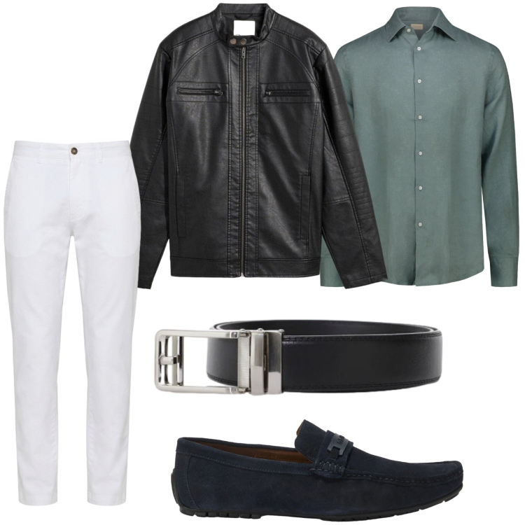 Outfit uomo - La camicia verde bosco. Stile Casual per Tutti i giorni. Abbinamento con giacche, cinture, scarpe stringate, pantaloni, camicie.