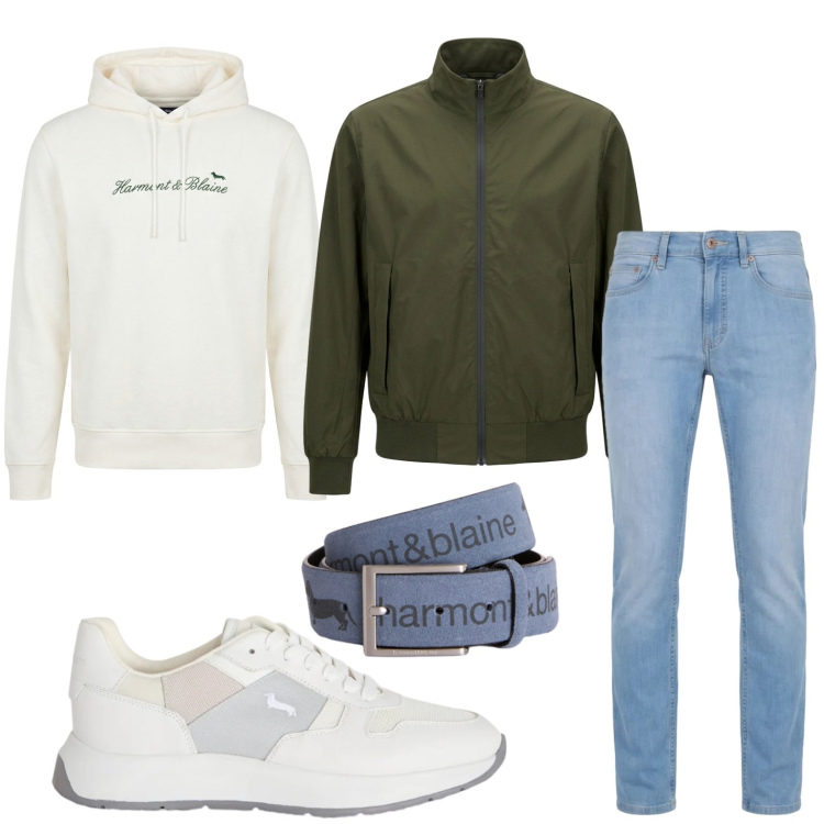Outfit uomo - Felpa e jeans. Stile Trendy per Tutti i giorni. Abbinamento con cinture, felpe con cappuccio, sneakers, jeans, giacche.