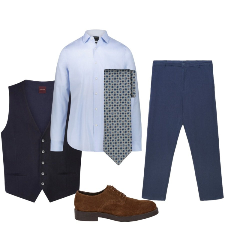 Outfit uomo - Total look #2401945. Stile Business/Elegante per Ufficio. Abbinamento con pantaloni, camicie, gilet, scarpe stringate, cravatte.