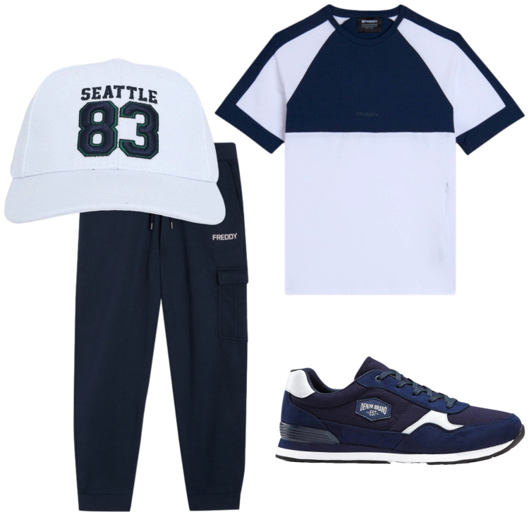 Outfit uomo - Total look #2401951. Stile Casual per Tutti i giorni. Abbinamento con sneakers, cappelli, pantaloni cargo, t-shirt.