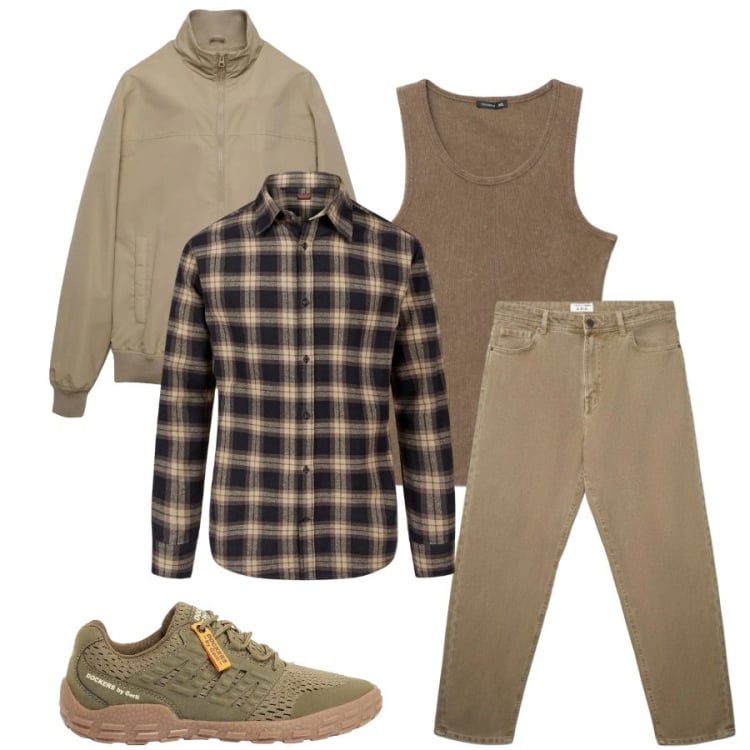 Outfit uomo - Total look #2401953. Stile Trendy per Tutti i giorni. Abbinamento con sneakers, jeans, bomber, canottiere, camicie.