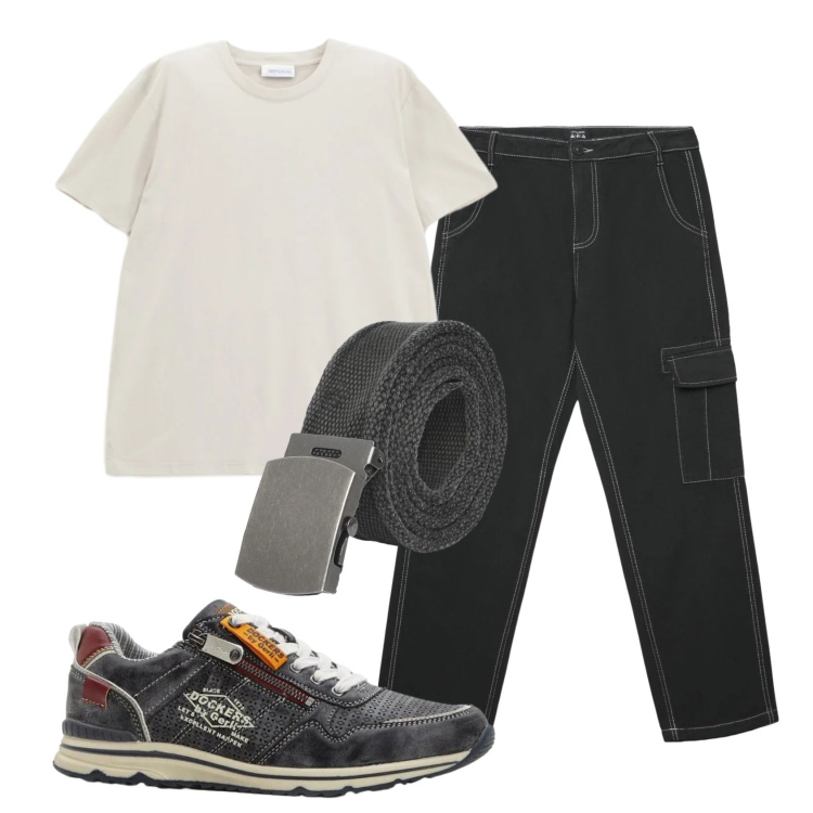 Outfit uomo - Total look #2401959. Stile Casual per Tutti i giorni. Abbinamento con sneakers, pantaloni cargo, cinture, t-shirt.