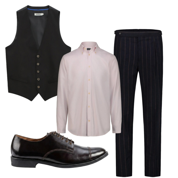 Outfit uomo - Total look #2401964. Stile Business/Elegante per Cerimonia. Abbinamento con gilet, camicie, scarpe stringate, pantaloni.
