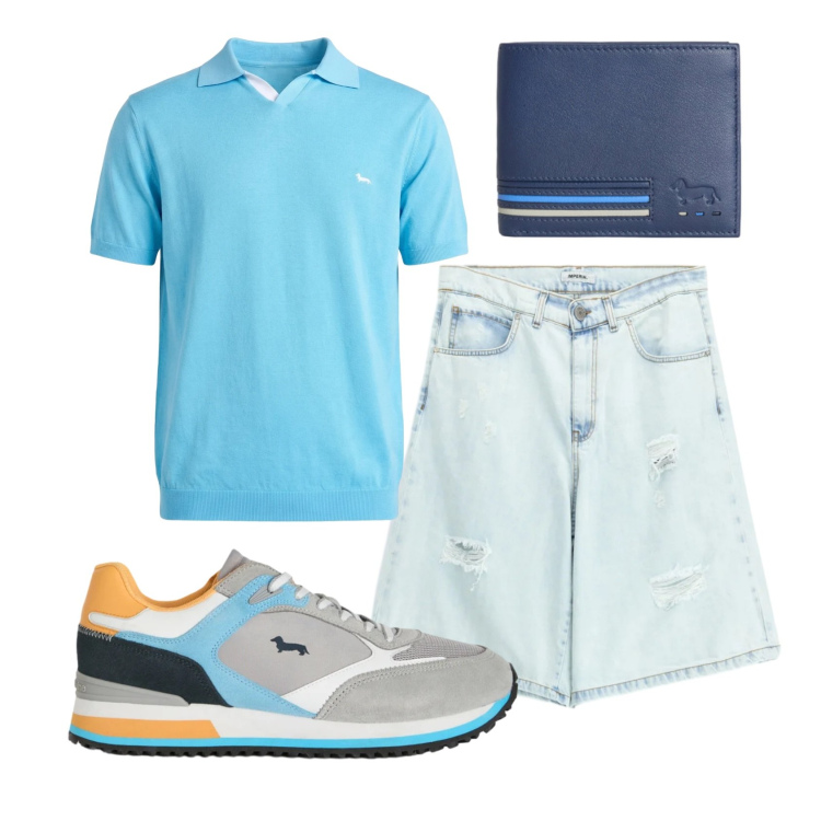 Outfit uomo - Total look #2401972. Stile Casual per Tutti i giorni. Abbinamento con bermuda, sneakers, portafogli, polo.