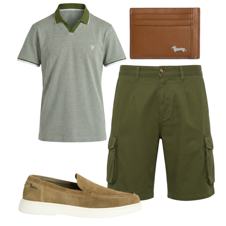 Outfit uomo - Total look #2401974. Stile Casual per Tutti i giorni. Abbinamento con portafogli, polo, scarpe stringate, bermuda.