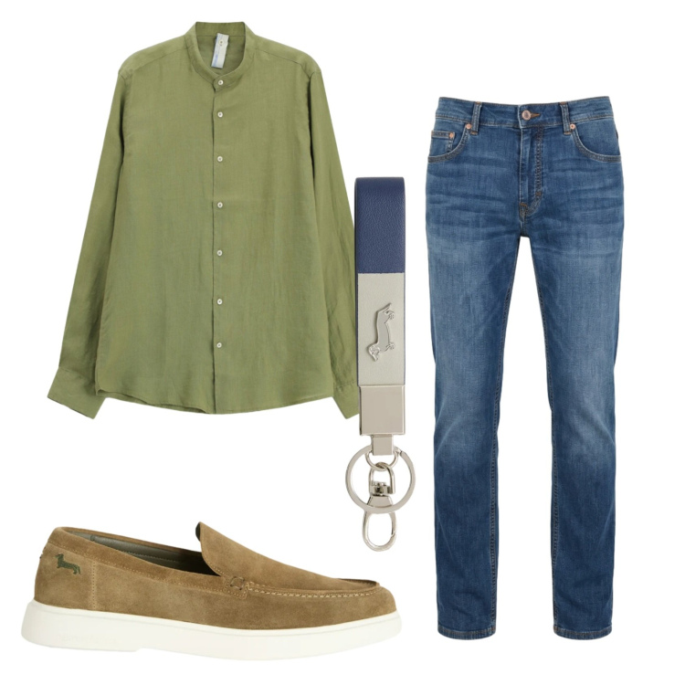 Outfit uomo - Total look #2401979. Stile Casual per Tutti i giorni. Abbinamento con camicie, portachiavi, jeans, scarpe stringate.