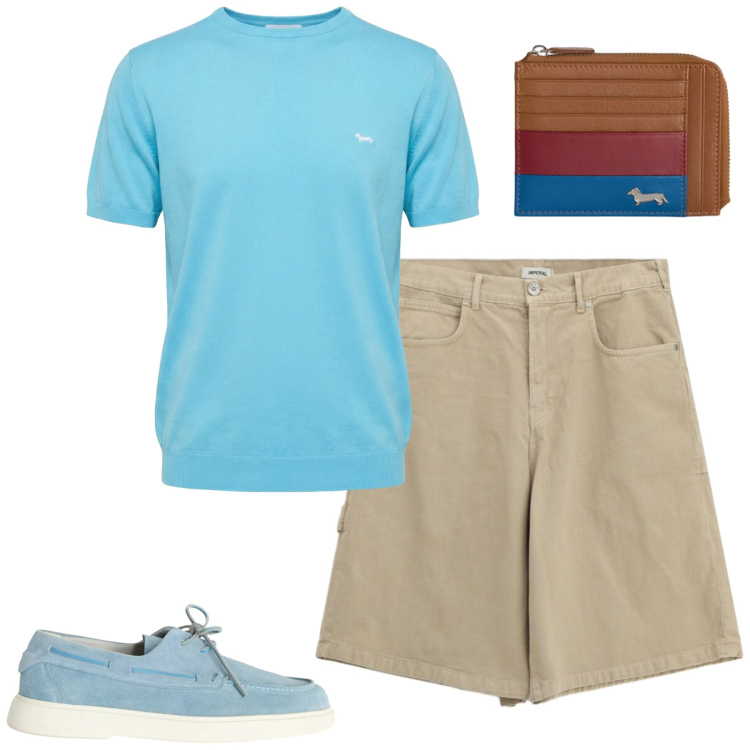 Outfit uomo - Total look #2401993. Stile Casual per Tutti i giorni. Abbinamento con bermuda, t-shirt, portamonete, scarpe stringate.