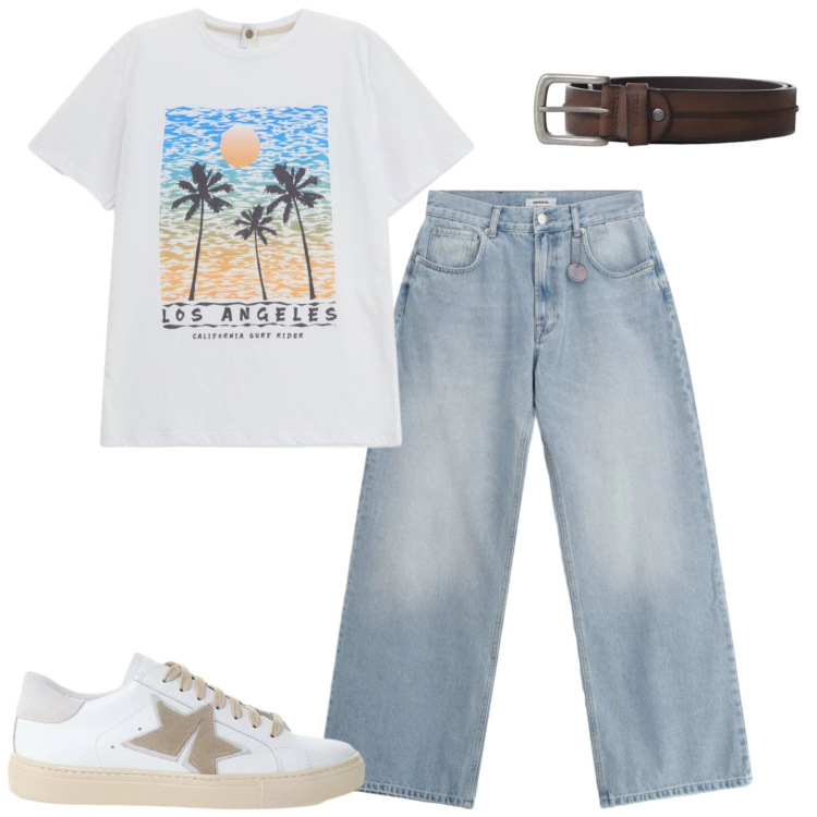 Outfit uomo - City. Stile Casual per Tutti i giorni. Abbinamento con jeans, t-shirt, cinture, sneakers.