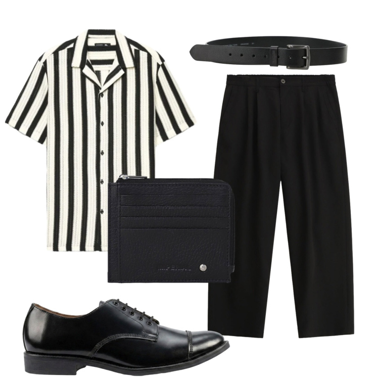 Outfit uomo - Total look #2402006. Stile Trendy per Tutti i giorni. Abbinamento con camicie a manica corta, pantaloni, portafogli, cinture, scarpe stringate.