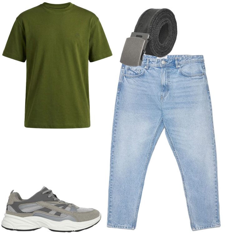 Outfit uomo - Total look #2402007. Stile Casual per Tutti i giorni. Abbinamento con sneakers, cinture, jeans, t-shirt.