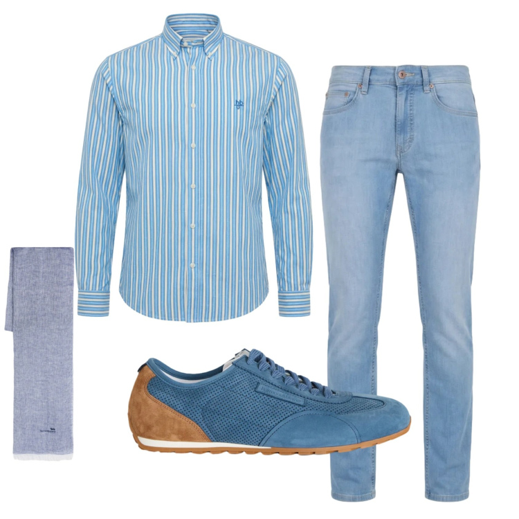 Outfit uomo - Total look #2402009. Stile Trendy per Tutti i giorni. Abbinamento con sciarpe, jeans, camicie, sneakers.