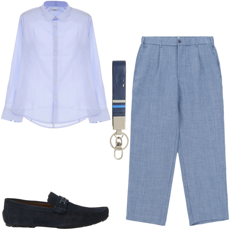 Outfit uomo - Total look #2402011. Stile Urban per Tutti i giorni. Abbinamento con camicie, pantaloni, portachiavi, scarpe stringate.