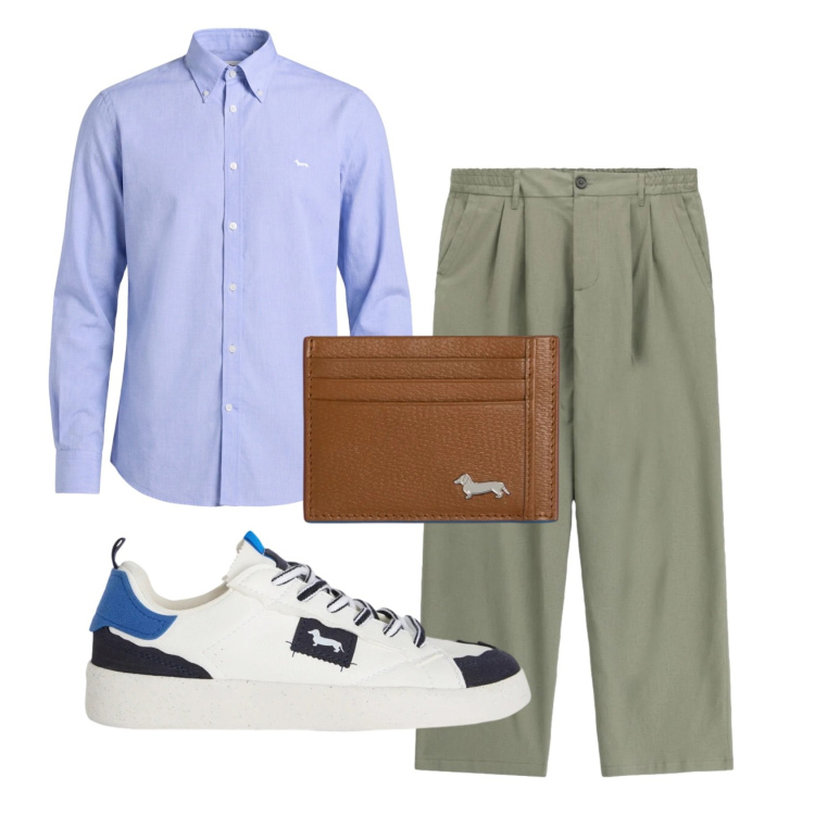 Outfit uomo - Total look #2402013. Stile Trendy per Tutti i giorni. Abbinamento con pantaloni, sneakers, portafogli, camicie.