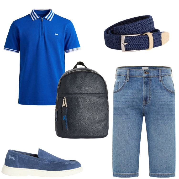 Outfit uomo - Total look #2402015. Stile Casual per Tutti i giorni. Abbinamento con bermuda, cinture, borse sportive, polo, scarpe stringate.