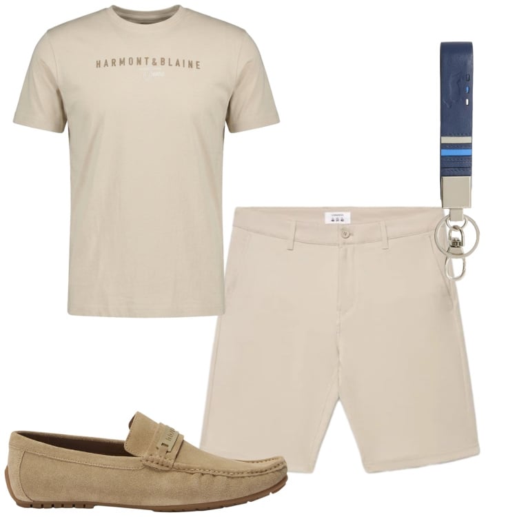 Outfit uomo - Total look #2402021. Stile Casual per Tutti i giorni. Abbinamento con shorts, portachiavi, scarpe stringate, t-shirt.