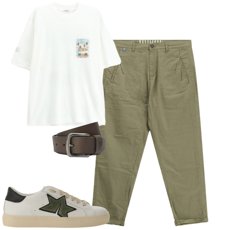 Outfit uomo - Total look #2402025. Stile Casual per Tutti i giorni. Abbinamento con pantaloni, sneakers, t-shirt, cinture.