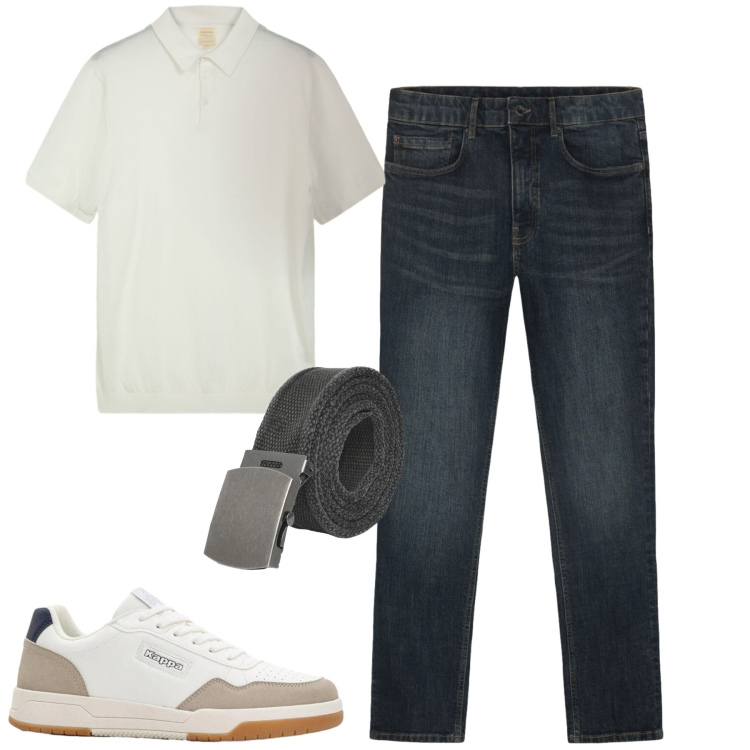 Outfit uomo - City. Stile Casual per Tutti i giorni. Abbinamento con sneakers, cinture, jeans, polo.