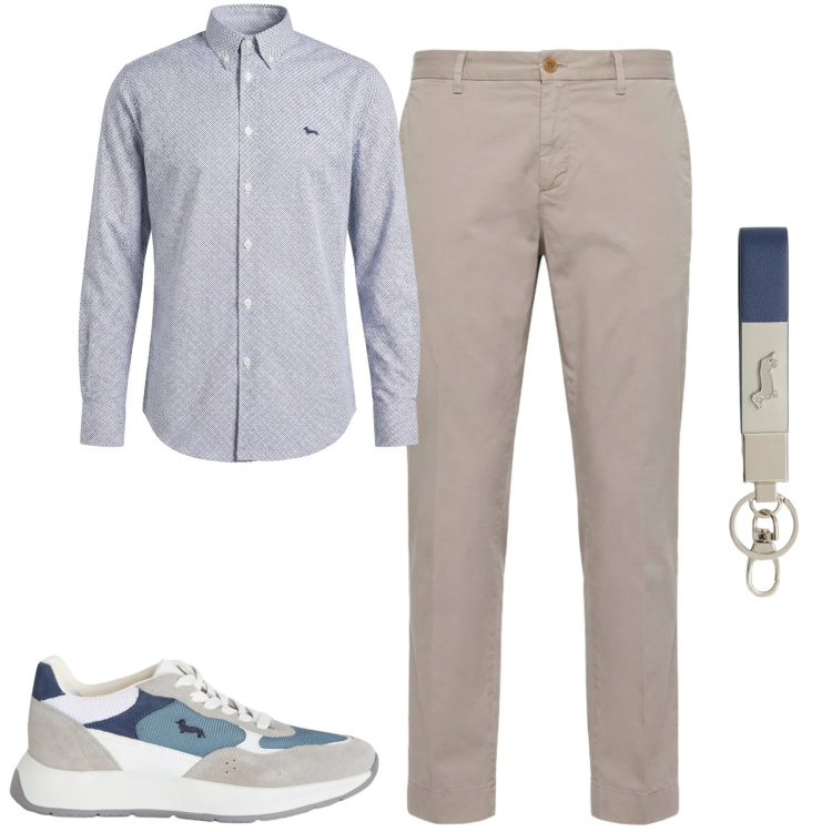 Outfit uomo - City. Stile Urban per Tutti i giorni. Abbinamento con sneakers, portachiavi, camicie, pantaloni chino.