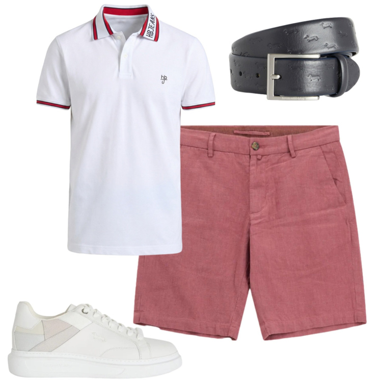 Outfit uomo - City. Stile Casual per Tutti i giorni. Abbinamento con bermuda, sneakers, cinture, polo.