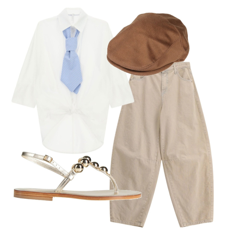 Outfit donna - Total look #2402049. Stile Trendy per Tutti i giorni. Abbinamento con cappelli, infradito, camicie, jeans.