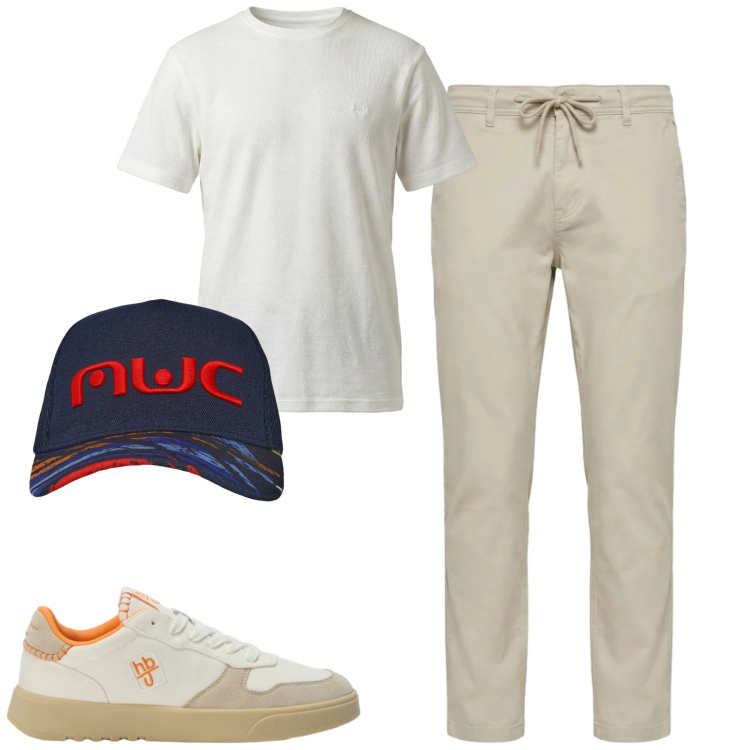Outfit uomo - Total look #2402059. Stile Casual per Tutti i giorni. Abbinamento con cappelli con visiera, sneakers, t-shirt, pantaloni.