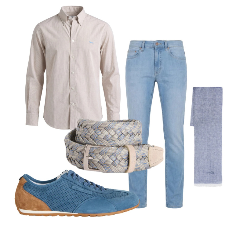 Outfit uomo - Total look #2402073. Stile Trendy per Serata speciale. Abbinamento con camicie, sciarpe, jeans, cinture, sneakers.