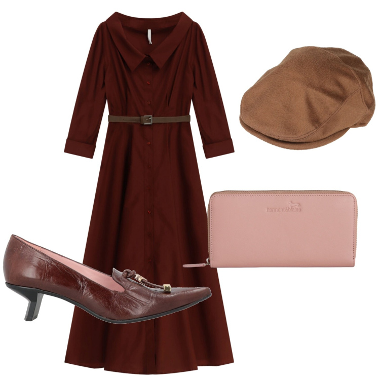 Outfit donna - Total look #2402078. Stile Vintage retrò per Tutti i giorni. Abbinamento con cappelli, décolleté, vestiti lunghi, portafogli.