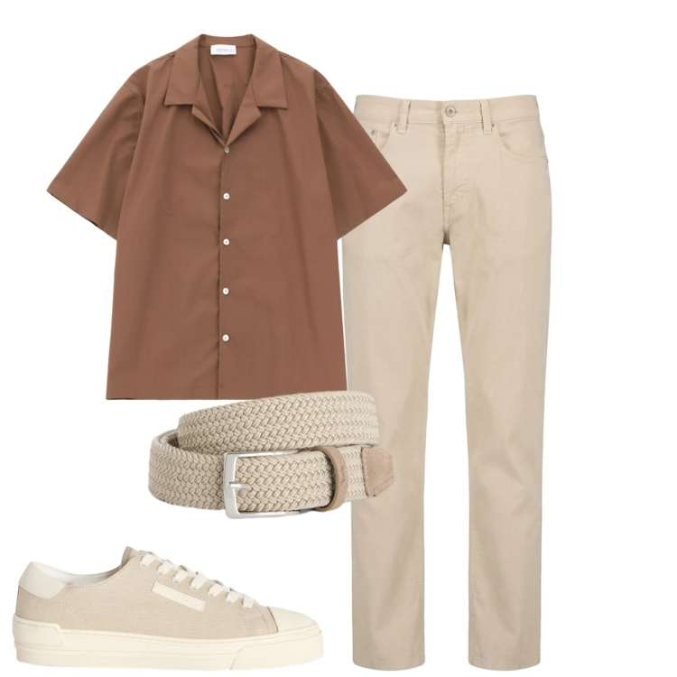 Outfit uomo - City. Stile Casual per Tutti i giorni. Abbinamento con camicie a manica corta, cinture, sneakers, pantaloni.