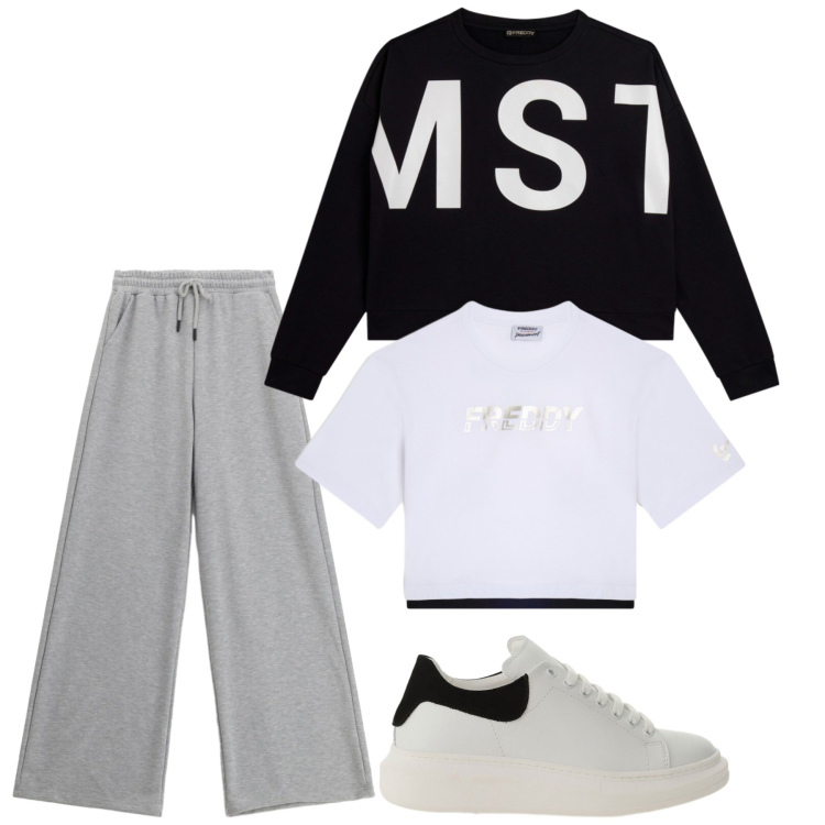 Outfit donna - Total look #2402112. Stile Sporty chic per Sport. Abbinamento con pantaloni, sneakers, felpe, t-shirt.