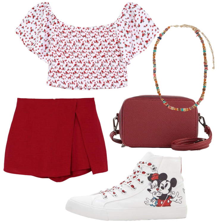 Outfit donna - Total look #2402114. Stile Sporty chic per Sport. Abbinamento con sneakers alte, borse a tracolla, bluse, gonne, collane.