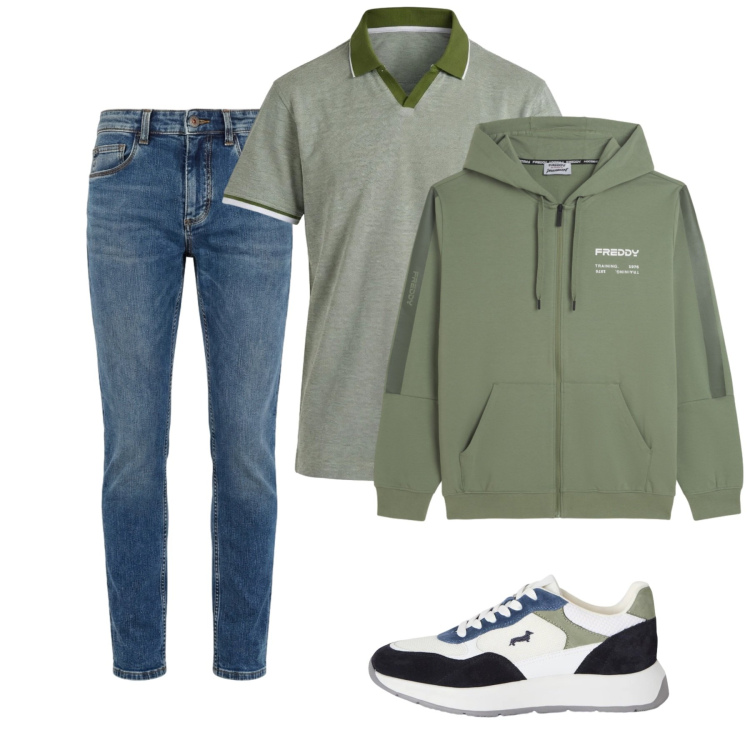 Outfit uomo - Maggio. Stile Casual per Tutti i giorni. Abbinamento con sneakers, jeans slim fit, polo, felpe con cappuccio.