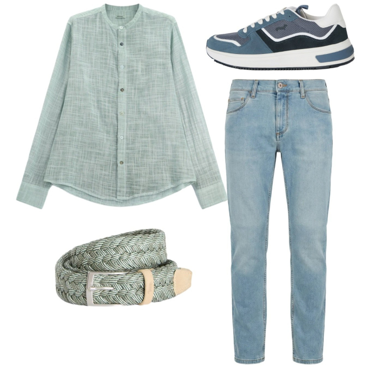 Outfit uomo - Total look. Stile Casual per Tutti i giorni. Abbinamento con camicie, jeans slim fit, cinture, sneakers.