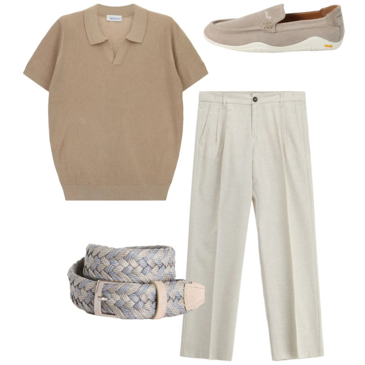 Outfit uomo - Total look. Stile Casual per Tutti i giorni. Abbinamento con pantaloni, t-shirt, cinture, scarpe stringate.