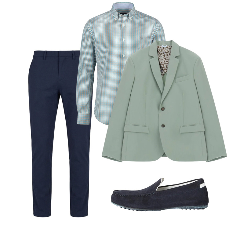 Outfit uomo - Maggio. Stile Casual per Tutti i giorni. Abbinamento con giacche, scarpe stringate, camicie, pantaloni chino.