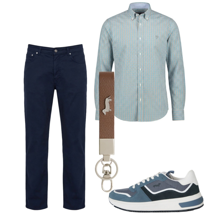 Outfit uomo - Maggio. Stile Casual per Tutti i giorni. Abbinamento con portachiavi, pantaloni, camicie, sneakers.
