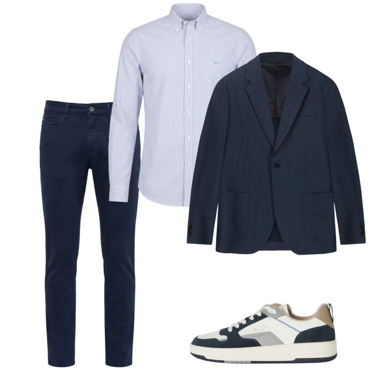Outfit uomo - Maggio in blu. Stile Casual per Tutti i giorni. Abbinamento con pantaloni, camicie, sneakers, giacche.