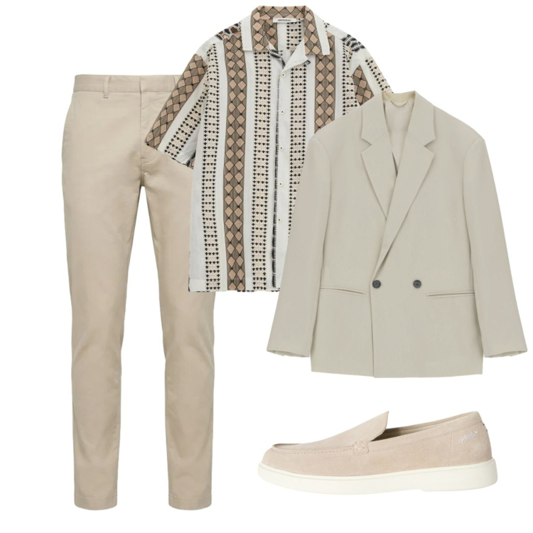Outfit uomo - Maggio. Stile Casual per Tutti i giorni. Abbinamento con camicie a manica corta, giacche, scarpe stringate, pantaloni.