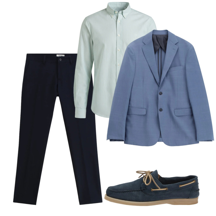 Outfit uomo - Maggio. Stile Casual per Tutti i giorni. Abbinamento con pantaloni, giacche, camicie, scarpe stringate.
