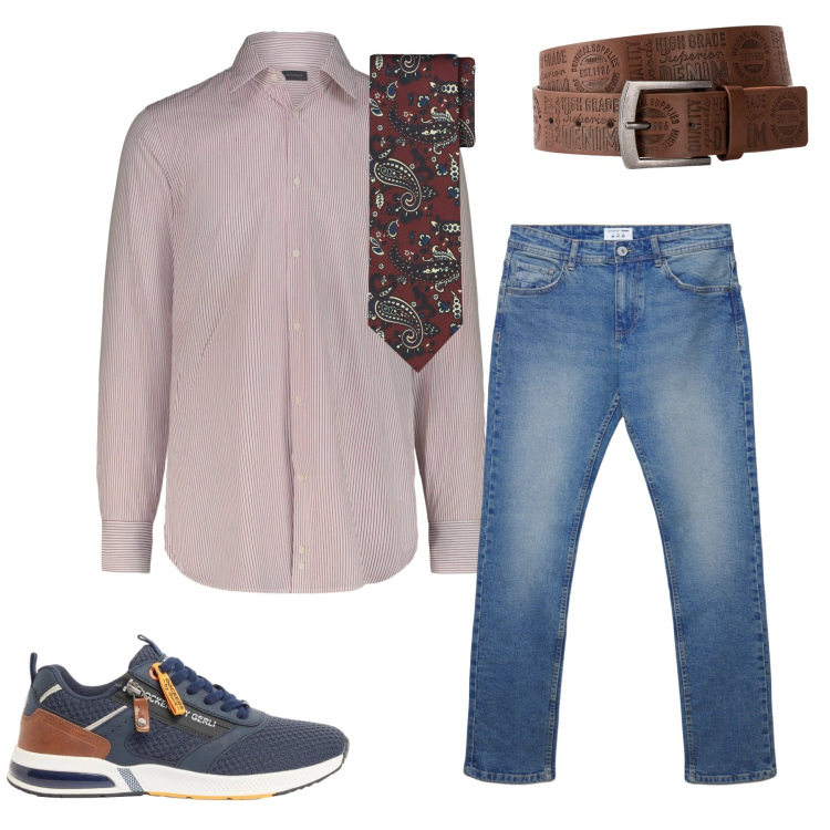 Outfit uomo - Total look #2402198. Stile Casual per Tutti i giorni. Abbinamento con cinture, sneakers, jeans dritti, cravatte, camicie.