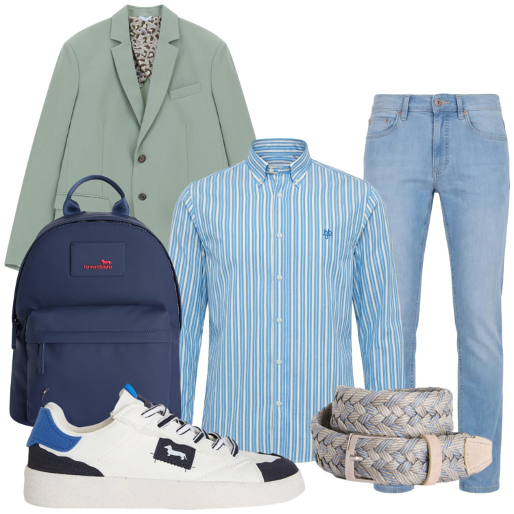 Outfit uomo - Total look #2402200. Stile Casual per Tutti i giorni. Abbinamento con giacche, sneakers, borse sportive, jeans, camicie, cinture.