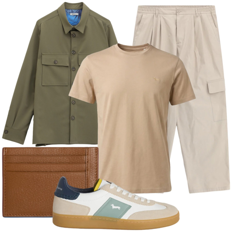 Outfit uomo - Total look #2402206. Stile Casual per Tutti i giorni. Abbinamento con camicie, pantaloni cargo, portafogli, t-shirt, sneakers.