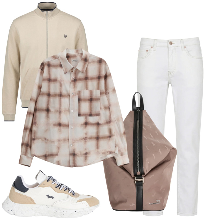 Outfit uomo - Total look #2402207. Stile Casual per Tutti i giorni. Abbinamento con camicie, jeans, borse sportive, sneakers, felpe.