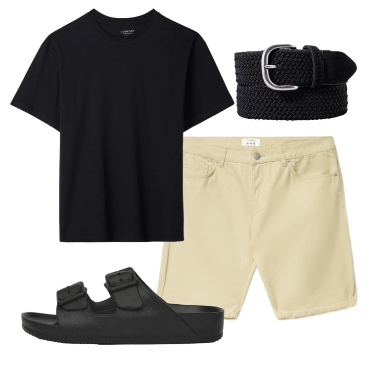 Outfit uomo - Total look #2402218. Stile Casual per Tutti i giorni. Abbinamento con sandali, bermuda, t-shirt, cinture.