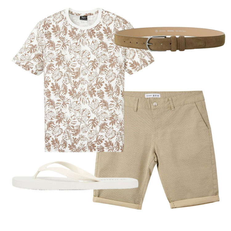 Outfit uomo - Total look #2402222. Stile Casual per Tutti i giorni. Abbinamento con t-shirt, pantaloni corti, sandali, cinture.