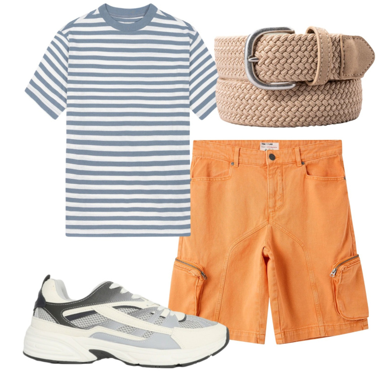Outfit uomo - Total look #2402227. Stile Casual per Tutti i giorni. Abbinamento con pantaloni corti, sneakers, cinture, t-shirt.