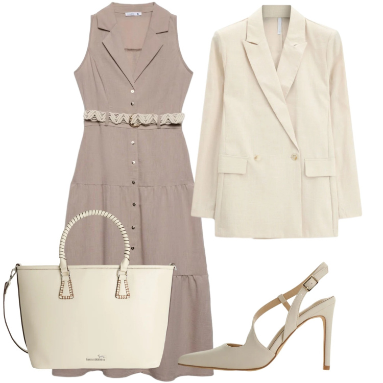 Outfit donna - Aperitivo al Foro Italico. Stile Chic per Tutti i giorni. Abbinamento con vestiti chemisier, décolleté, blazer, shopping bag.