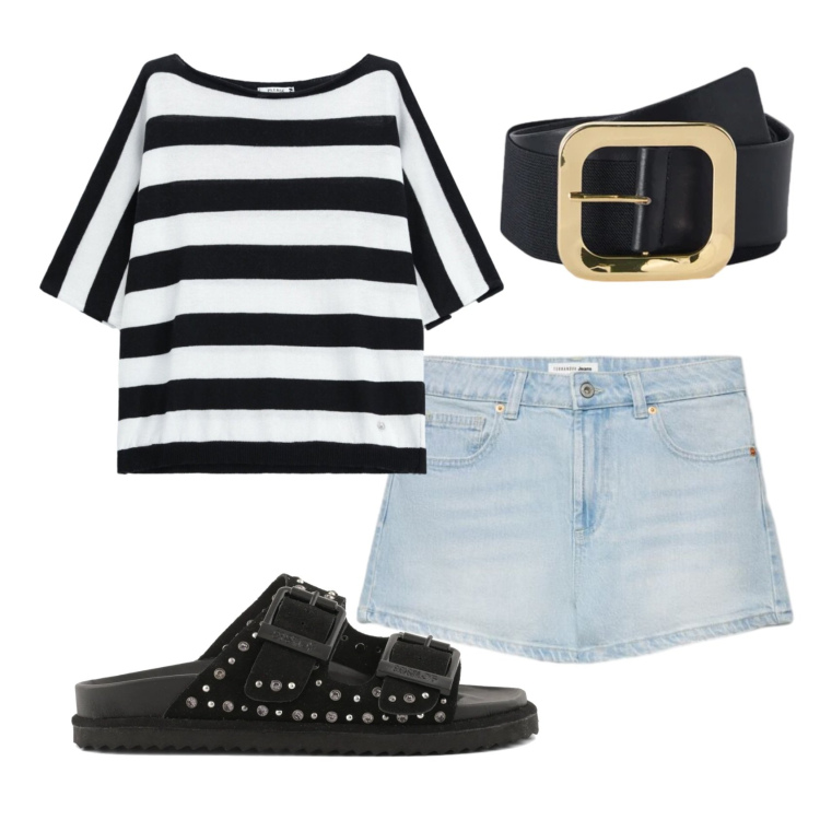 Outfit donna - Total look #2402232. Stile Basic per Tutti i giorni. Abbinamento con shorts, top, cinture, sandali in pelle.